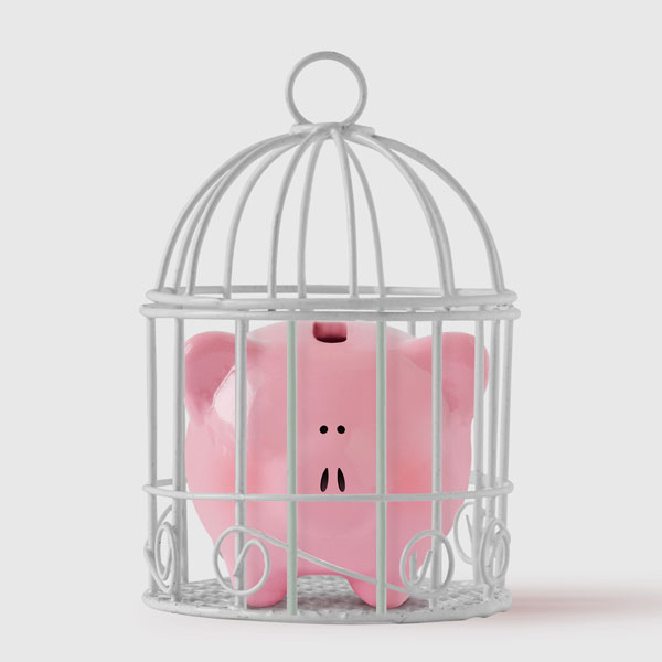 Piggybank locked in a cage